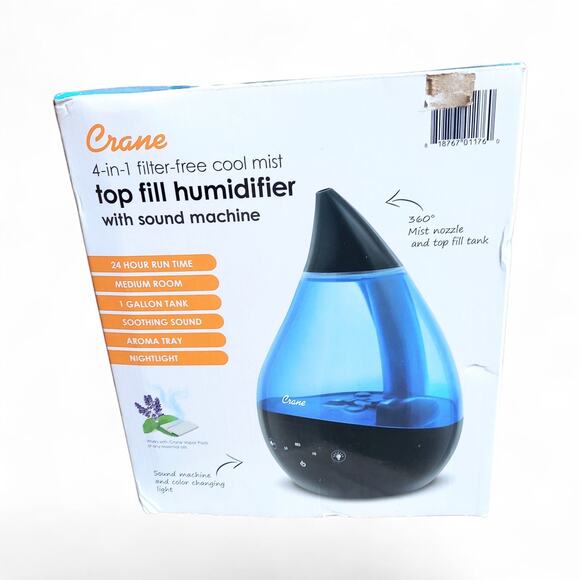 Crane Drop Ultrasonic Cool Mist Humidifier - Blue/White New Open Box - Picture 2 of 6